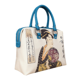 Handbags with theme of 17-19 centuries Japanese art “Ukiyo-e”, “The Beauty Ohisa from Takashima” (Japanese: 「高嶋おひさ」), created by Kitagawa Utamaro (喜多川 歌麿) in 1793.