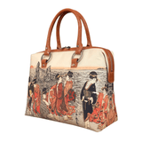 Handbags with theme of 17-19 centuries Japanese art “Ukiyo-e”, “Twin Rocks and the Rising Sun at Ise” (Japanese: 「二見ヶ浦」), created by Kitagawa Utamaro (喜多川 歌麿) in 1803-04.