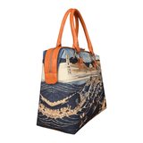 Handbags with theme of 17-19 centuries Japanese art “Ukiyo-e”, “Fuji from Kanaya on the Tokaido” (Japanese: 「冨嶽三十六景　東海道金谷ノ不二」), created by Katsushika Hokusai (葛飾 北斎) in 1830-31.