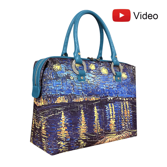 Handbags with theme of Van Gogh paintings, Starry Night Over the Rhône, the view from his rented apartment (the Yellow House).