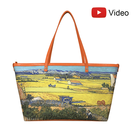 Handbags with theme of Van Gogh paintings, The Harvest (also titled “La moisson”), depicting the plain of La Crau by Arles in summer of 1888.