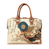 Handbags with theme of 17-19 centuries Japanese art “Ukiyo-e”, “Gagaku Dance Hat” (Japanese: 「楽器 其六」 雅楽の鳥兜), created by Ryuryukyo Shinsai (柳々居辰斎) in 1800s.