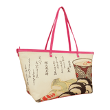 Handbags with theme of 17-19 centuries Japanese art “Ukiyo-e”, “Sushi” (Vinegared Fish and Rice Food), Japanese: 「寿司」, created by Ryuryukyo Shinsai (柳々居辰斎) in Edo period.