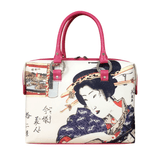 Handbags with theme of 17-19 centuries Japanese art “Ukiyo-e”, “Ryogoku-bashi, Modern Beauties” (Japanese: 「今様美人拾二景 気がかるう 両国橋」), created by Keisai Eisen (渓斎 英泉) in 1822-23.