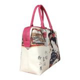 Handbags with theme of 17-19 centuries Japanese art “Ukiyo-e”, “Ryogoku-bashi, Modern Beauties” (Japanese: 「今様美人拾二景 気がかるう 両国橋」), created by Keisai Eisen (渓斎 英泉) in 1822-23.