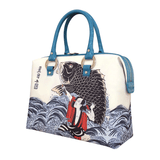 Handbags with theme of 17-19 centuries Japanese art “Ukiyo-e”, “Fight a Giant Carp” (Japanese: 「巨大な鯉と闘う」), created by Utagawa Toyokuni I (歌川豊国) in 1809.
