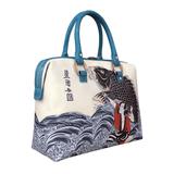 Handbags with theme of 17-19 centuries Japanese art “Ukiyo-e”, “Fight a Giant Carp” (Japanese: 「巨大な鯉と闘う」), created by Utagawa Toyokuni I (歌川豊国) in 1809.