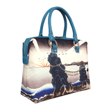 Handbags with theme of 17-19 centuries Japanese art “Ukiyo-e”, “Dawn at Futamigaura” (Japanese: 「二見浦曙の図」), created by Utagawa Kunisada (歌川 国貞) in 1830s.