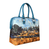 Handbags with theme of Cézanne paintings, Riverbanks (Bords d'une rivière); this Cubism landscape masterpiece is created in 1904-05.