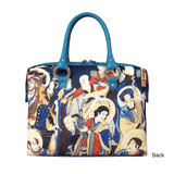 Handbags with theme of 17-19 centuries Japanese art “Ukiyo-e”, “The Sixteen Arahats (Lohan)” (Japanese: 「十六阿羅漢 美達住楼久楽翫」), created by Utagawa Kuniyoshi (歌川 國芳) in 1847-52.