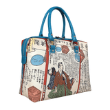 Handbags with theme of 17-19 centuries Japanese art “Ukiyo-e”, “The Tokyo Daily News, No. 876” (Tokyo Nichi Nichi Shimbun, Japanese: 「東京日々新聞, 八百七十六号」), created by Ochiai Yoshiiku (落合 芳幾) in the early Meiji period.