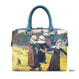Handbags with theme of Gauguin paintings, “Breton Girls Dancing, Pont-Aven”, created in 1888; depicting 3 Breton girls dancing to celebrate a harvest.