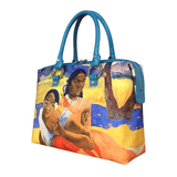 Handbags with theme of Gauguin paintings, “When Will You Marry?”; depicting two Tahitian women, one in native dress and another looks asquint.