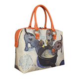 Handbags with theme of Paul Gauguin paintings, “Still Life with Three Puppies”, created in 1888 when Gauguin was living in Brittany, France.