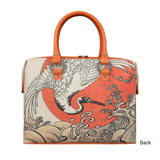 Handbags with theme of 17-19 centuries Japanese art “Ukiyo-e”, “Crane, Waves and the Rising Sun” (Japanese: 「旭、波、鶴」), created by Isoda Koryusai (礒田 湖龍斎) in Edo period.