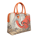 Handbags with theme of 17-19 centuries Japanese art “Ukiyo-e”, “Crane, Waves and the Rising Sun” (Japanese: 「旭、波、鶴」), created by Isoda Koryusai (礒田 湖龍斎) in Edo period.
