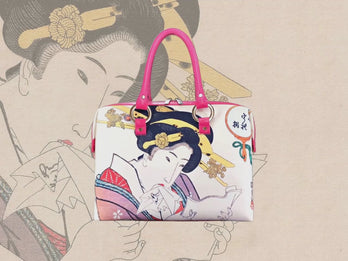Modern 32-Type Countenances (当世三十弐相 よくうれ相), a Ukiyo-e masterpiece by Utagawa Kunisada (歌川 国貞), showcased in detail on high-end handbag via video.