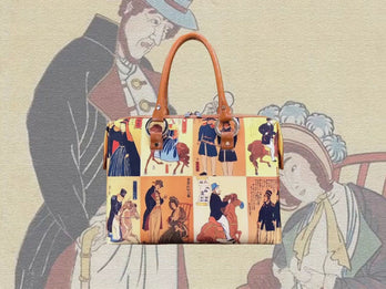 People from Foreign Lands (外国人物尽), a Ukiyo-e masterpiece by Utagawa Yoshitora (歌川 芳虎), showcased in detail on high-end ladies handbag via video.