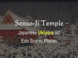 Snow Scene at Senso-ji Temple at Kinryuzan (東都金龍山浅草寺雪ノ景),  Ukiyo-e, by Keisai Eisen (渓斎 英泉), background and story of the painting, high-end Japanese Ukiyo-e handbag.