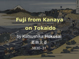 Fuji from Kanaya on the Tokaido (冨嶽三十六景　東海道金谷ノ不二), Ukiyo-e, by Hokusai (葛飾 北斎), background and story of the painting, high-end Japanese Ukiyo-e handbag.