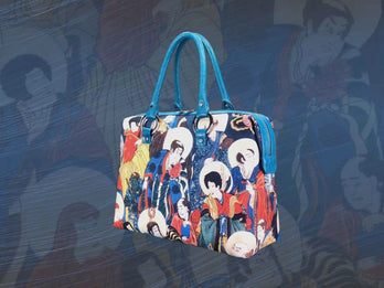The Sixteen Arahats (十六阿羅漢 美達住楼久楽翫), a Ukiyo-e masterpiece by Utagawa Kuniyoshi (歌川 國芳), showcased in detail on high-end handbag via video.