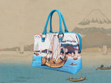 Returning Sails at Shiba Bay (江戸八景 芝浦の帰帆), a Ukiyo-e masterpiece by Keisai Eisen (渓斎 英泉), showcased in detail on high-end handbag via video.